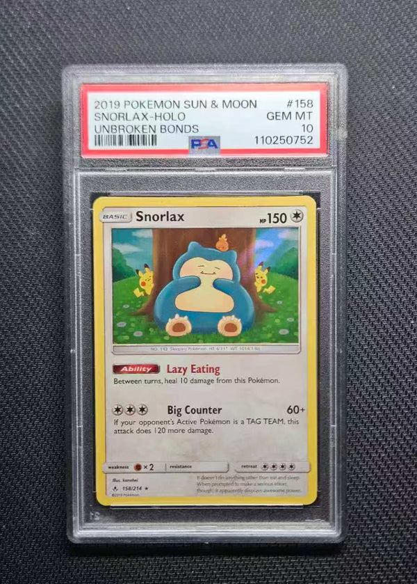 PSA 10 Snorlax Holo 158/214 Unbroken Bonds